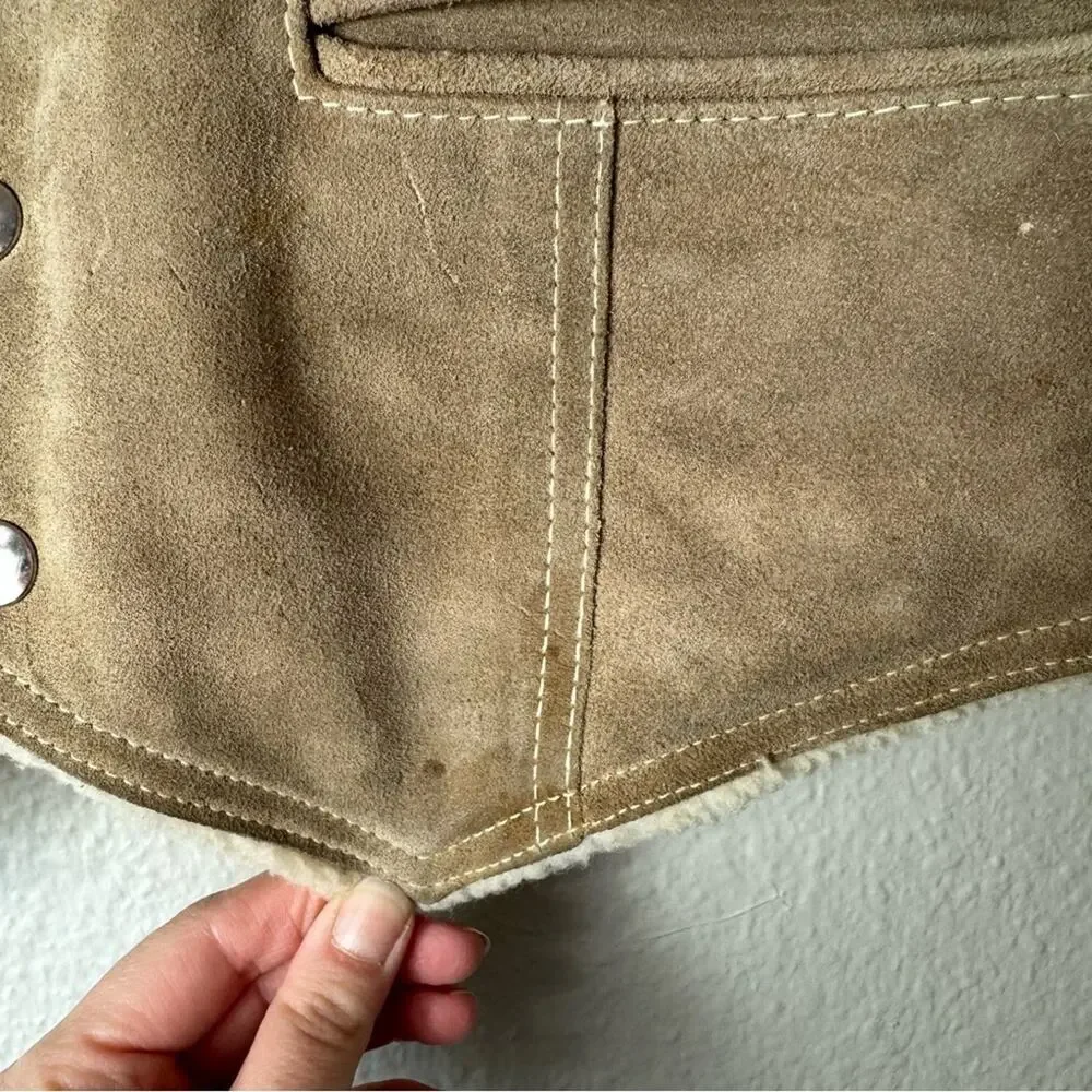 Vintage 70s Reversible Sherpa Lined Suede Leather Vest Men’s Size XL